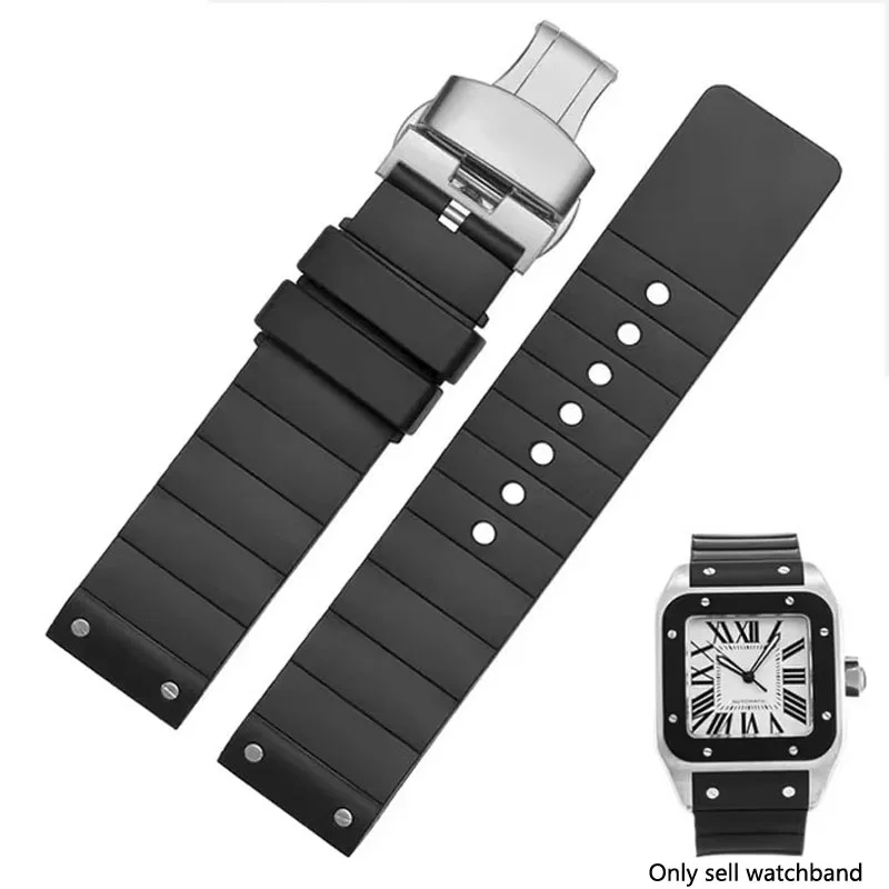 Soft rubber watch strap For cartier sandoz santos 100 Silicone Men Women Watchband 23mm band Stainless steel buckle accessories