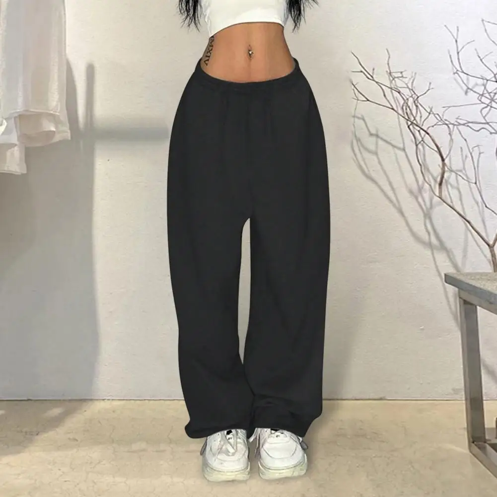 Para uso diário calças compridas femininas cor sólida estilo hip hop elástico de cintura alta calças largas senhoras solto ajuste calças casuais
