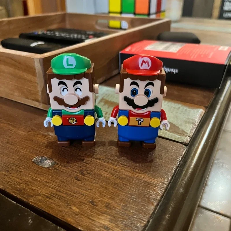 Bloques de Super Mario Bros, bloques de construcción de Luigi, figuras de juguete de acción, juguetes de ensamblaje, caja de marca, muñecas, regalos