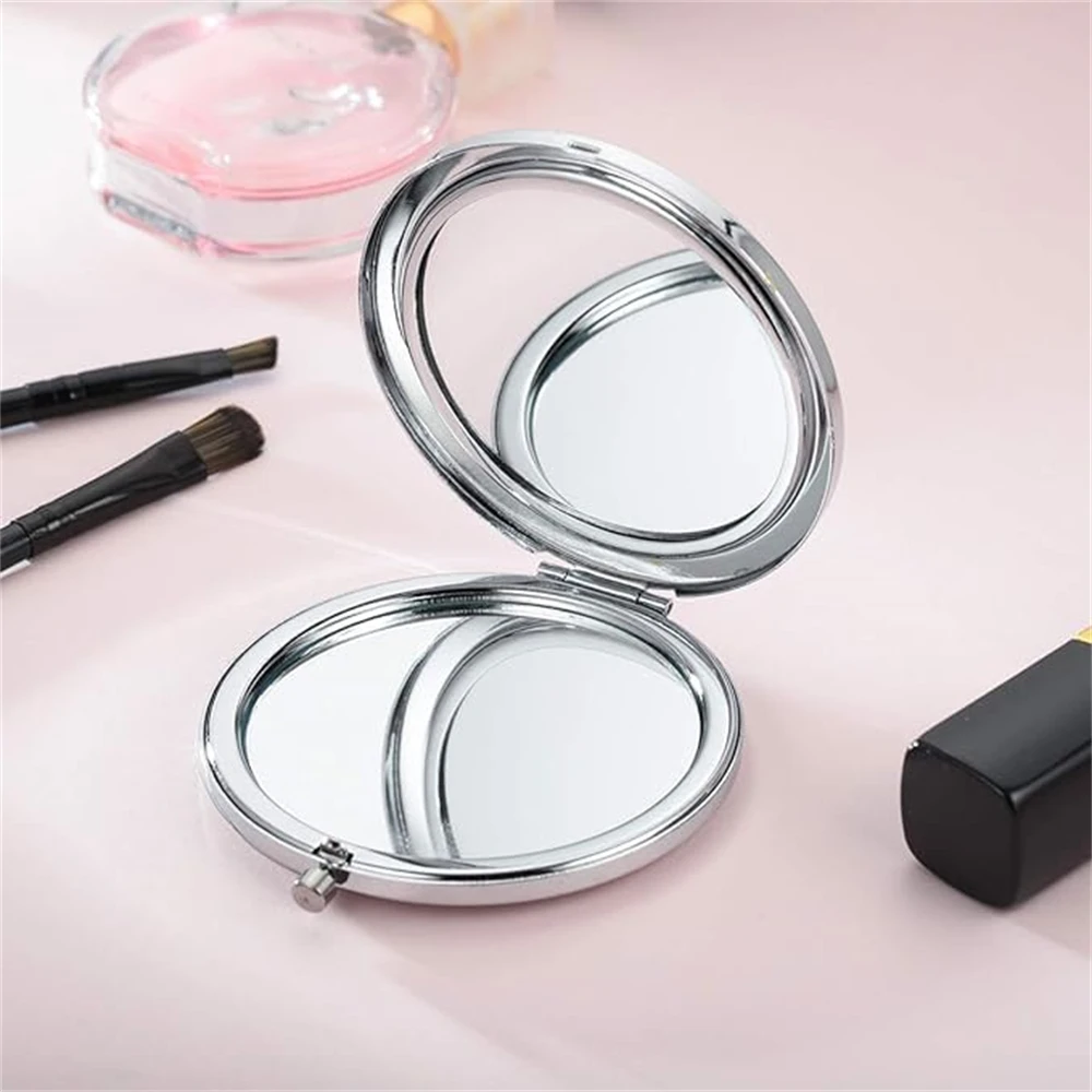 10pieces Sublimation Pocket Makeup Mirror with 2 x 1x Magnification Sublimation Metal Compact Mirror Travel Makeup Mirrors