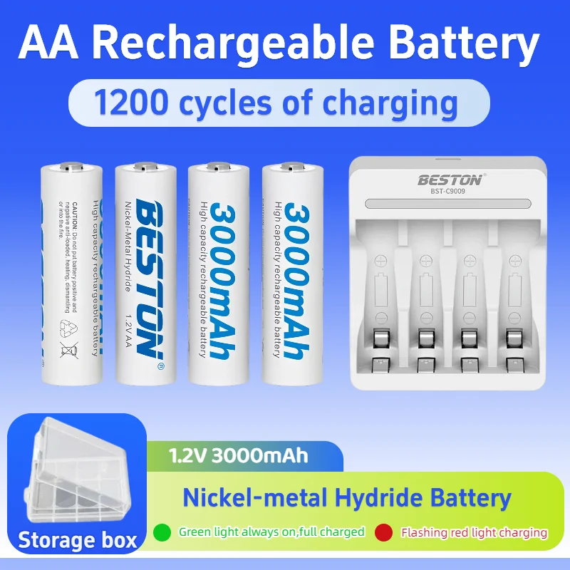 

Original AA Rechargeable Battery with Charger for Clock, Radio, Video Game, Digital Camera, Microphone, Toy, 3000mAh