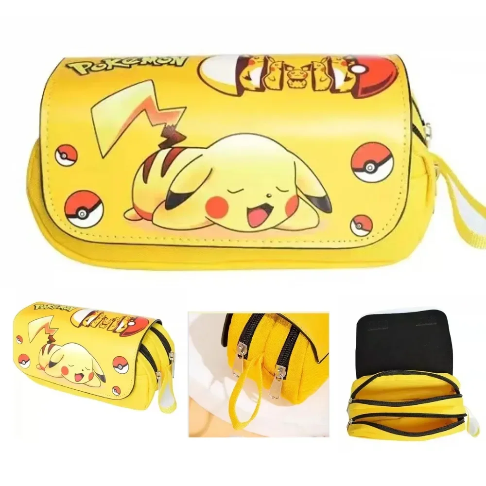Anime cartoon Pikachu pencil case for primary and secondary school students, children's zipper pencil case, stationery box