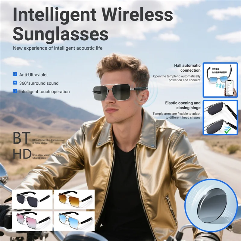 

Shoppingsports Smart Sunglasses Music Glasses Outdoor Sports Waterproof Anti-UV Bluetooth Glasses For Men Women Tawny
