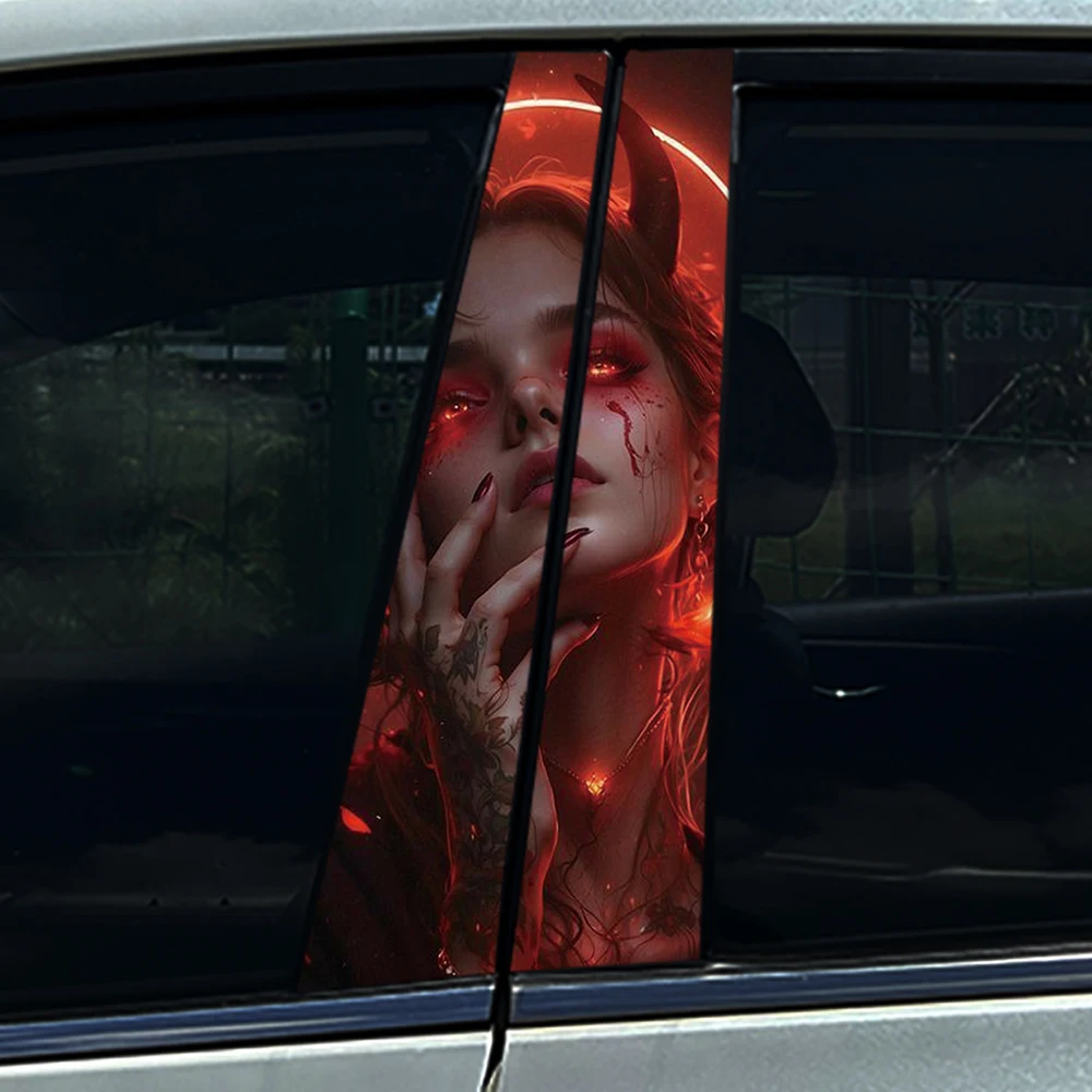 

2PCS Demon Girl Car B Pillar Sticker Waterproof Anti-Scratch Vinyl Decal Car Door Center Column Protector DIY Auto Decoration