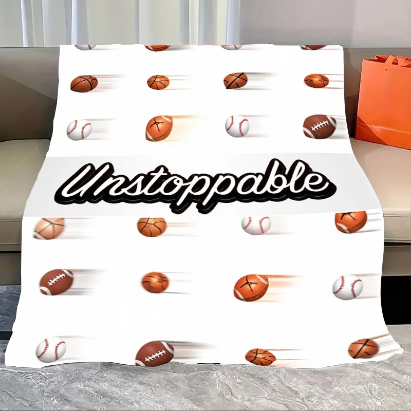 

1pc Flannel Blanket Unstoppable Sports Blanket with Football, Basketball, Baseball Design for Game Day