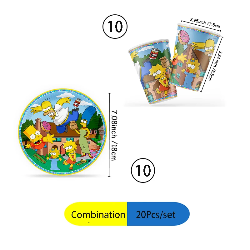 Das Simpsons Happy Birthday Party Dekorations- und Tischgeschirr-Set, bestehend aus Teller, Bechern und Servietten mit Cartoon-Motiven, ist praktisch, langlebig und ein Bestseller. – Detail 10