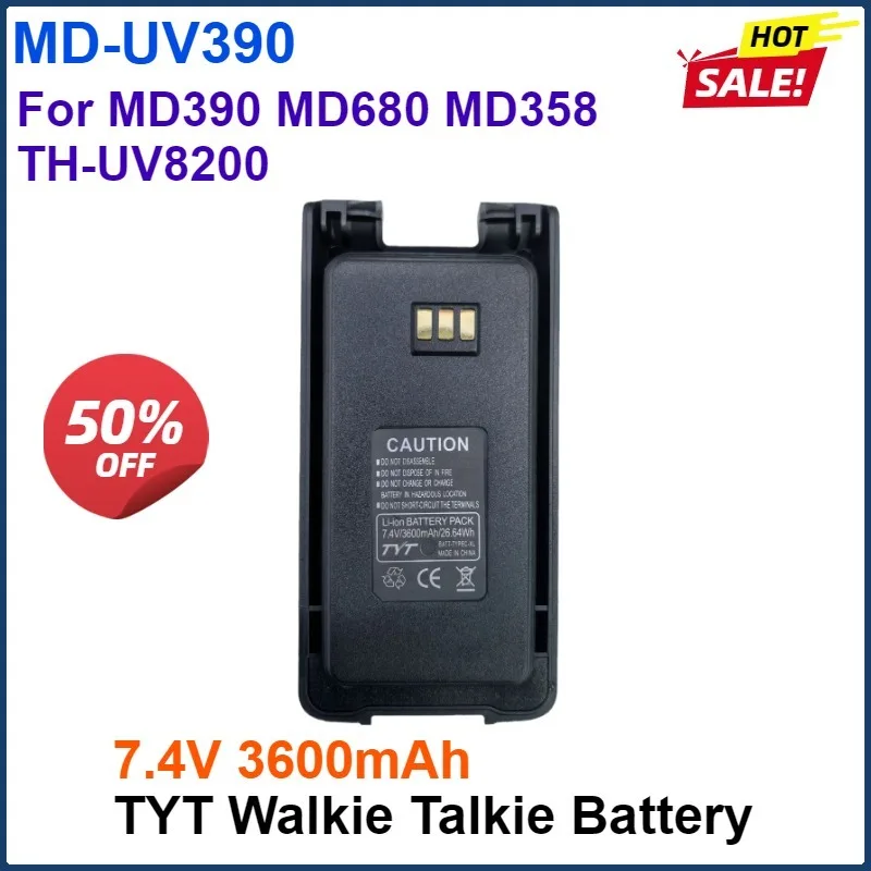 7.4V 3600mAh TYT MD-UV390 Plus Li-ion Battery Upgrade Thicken Suport Type-C Charging Compatible with MD390 MD680 MD358 TH-UV8200