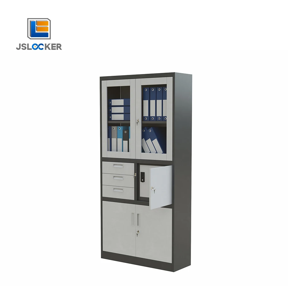 현대식 사무실 캐비닛, 유리문 2개, 전체 철제 파일 캐비닛, 가정용 사무실 파일용 금속 보관 캐비닛
