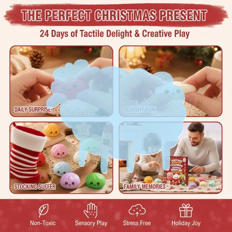 Christmas Dumpling 24 Days Advent Calendar Squeeze Mochi Fidget Toys Non-Toxic Stress Relief Xmas Gift for Boys Girls Teens