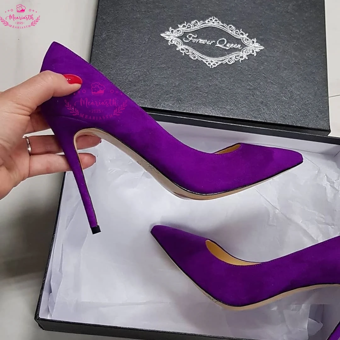 Meariasth Suede leather Women Pointed Toe Elegant Stiletto Pumps Classic High Heel Shoes women 10cm 12cm Color Customize DRESS
