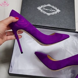 Meariasth Suede leather Women Pointed Toe Elegant Stiletto Pumps Classic High Heel Shoes  women 10cm 12cm Color Customize DRESS