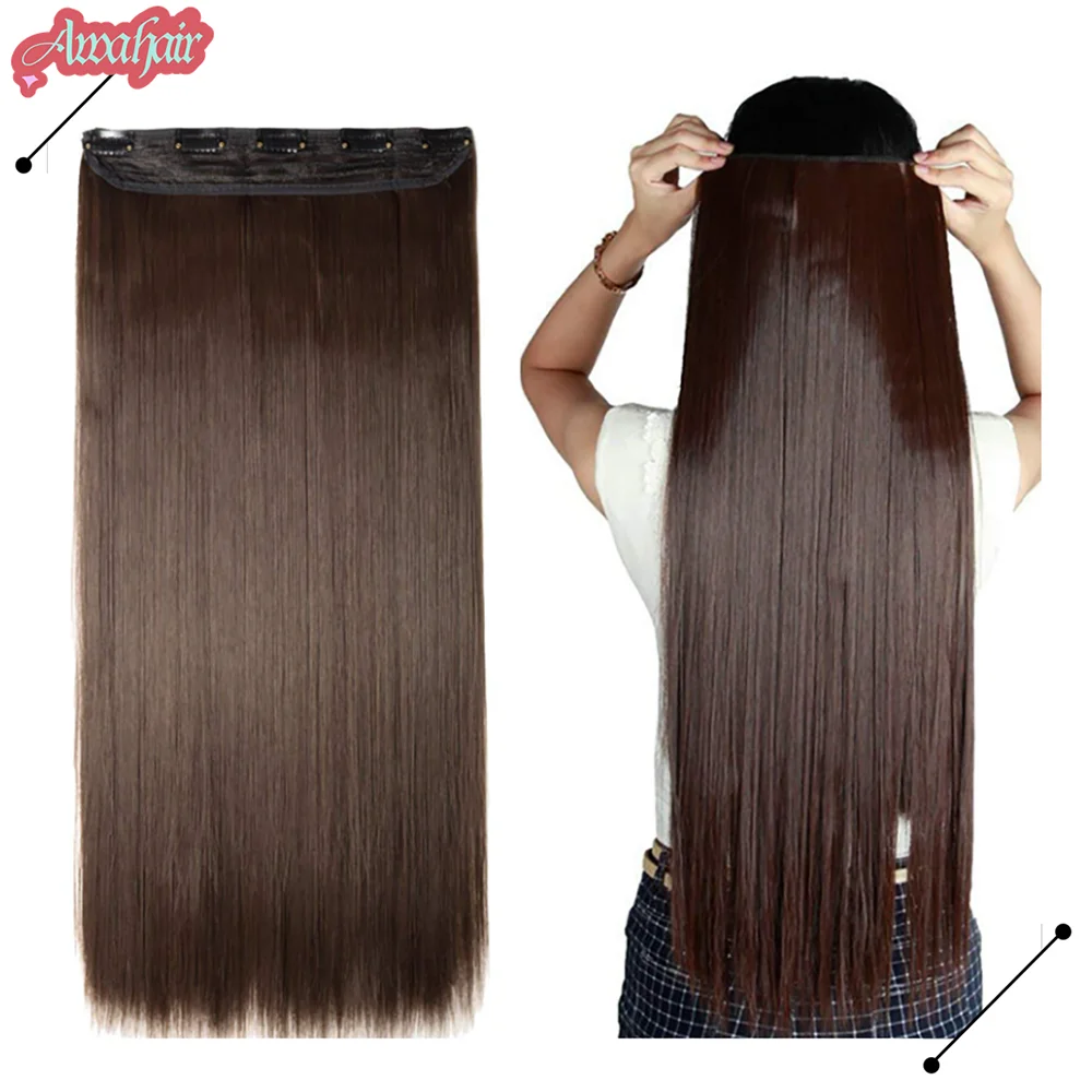 

Awahair Synthetic Hair Extensions Hairpiece 5 Clips Long Straight Heat Resistant Hair Piece Natural Black Brown Blonde Colourful