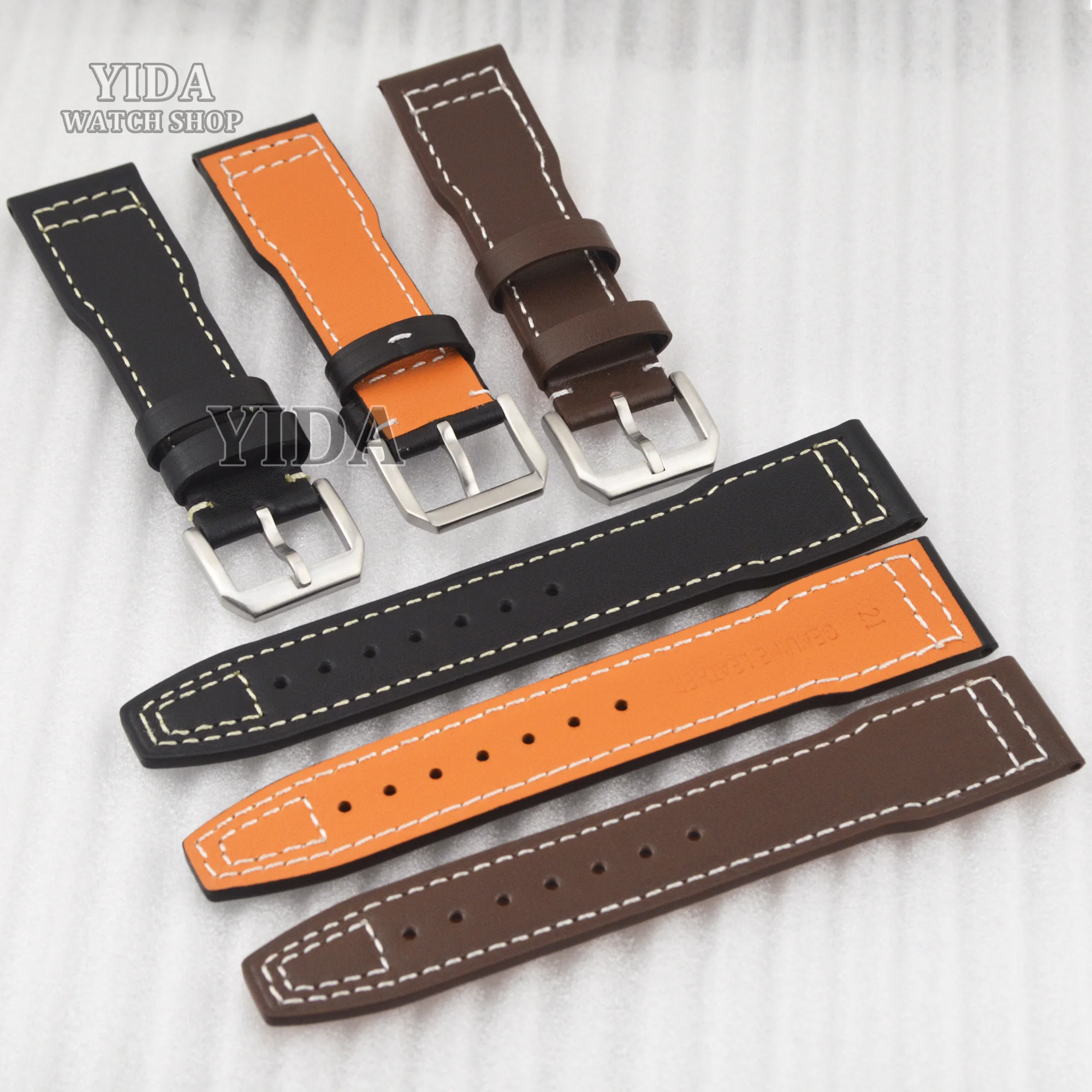 

21mm Genuine Leather Watch Strap Men's Watch Band Bracelet for Mark XX Stainless Steel Buckle Watchband High Quality MOD Parts