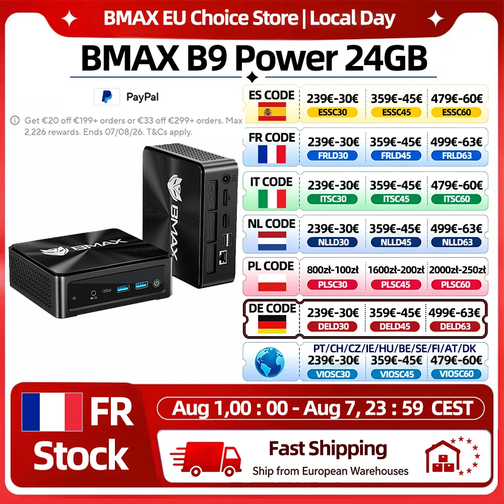 BMAX B9 Power Mini-PC Intel Core i9-12900H 14 Kerne Max. 5,0 GHz 24 GB RAM 1 TB SSD WiFi 6 Bluetooth HDMI USB