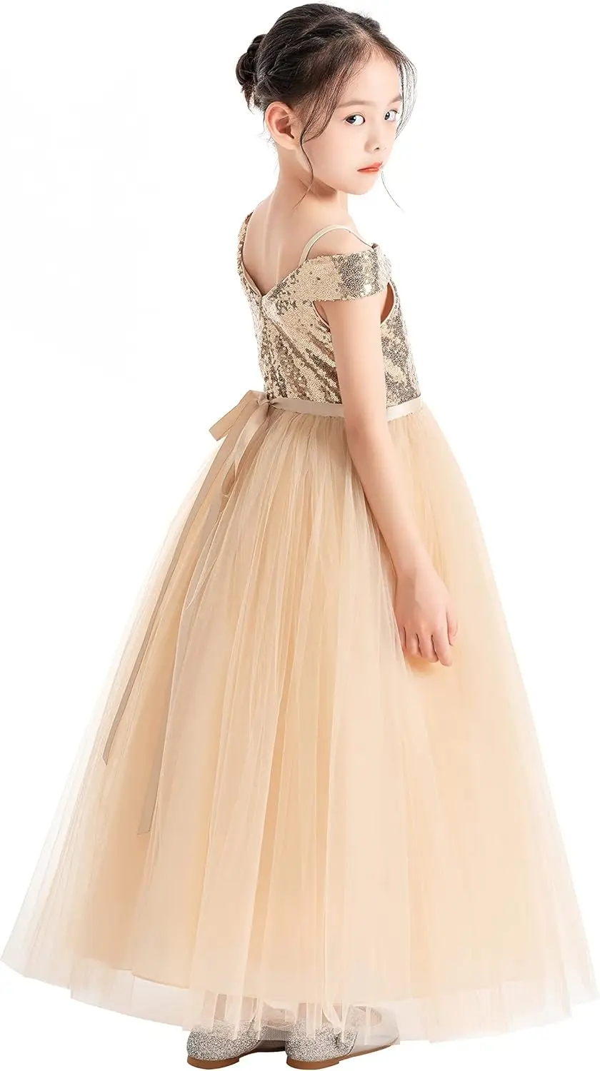 Ekidsbridal Sequins Off The Shoulder Father Daughter Dance Recital Dresses for Girls Flower Girl Dresses for Weddings