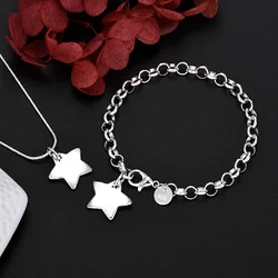 korean fashion 925 Sterling Silver Elegant Star Bracelets necklace for Women fine Party Wedding Jewelry sets Accessories Gifts