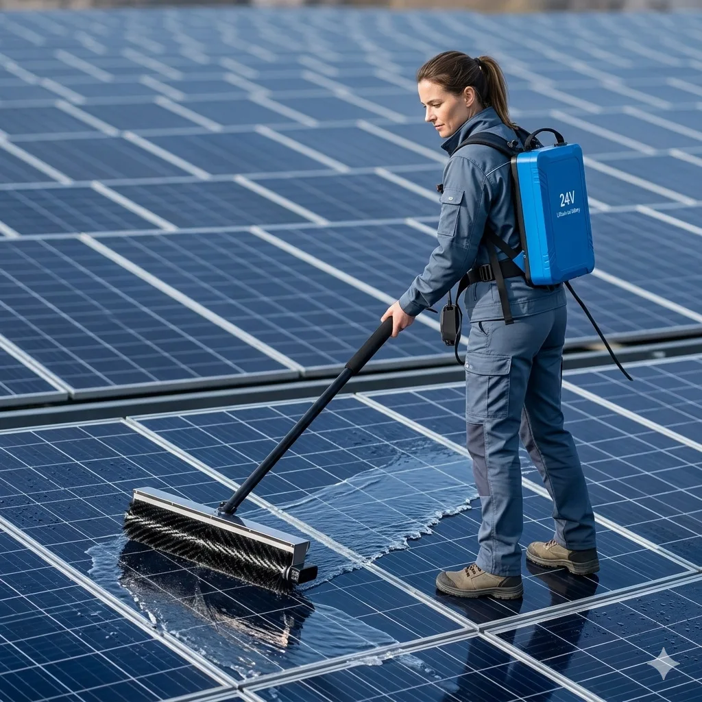 Solar Panel Rotating Cleaning Brush Roller Aluminum Extension Pole Brushless Motor AC DC Powered Eco Friendly view 4