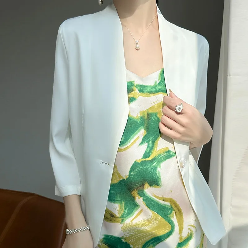 

Легкий женский костюм из ацетатного атласа с скользящим рукавом, весенне-летний дизайн, элитный костюм Godd Sle Commute Faion