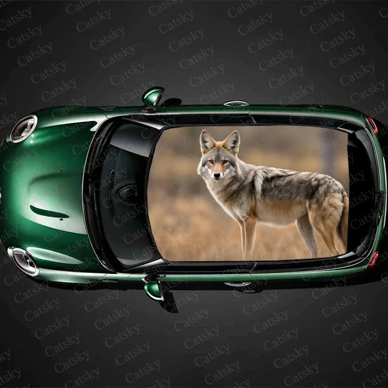 Animal Coyote Wolf Car Roof Sticker Wrap Racing SUV Accessories Packaging Painted PVC Custom Car Graphic Decal