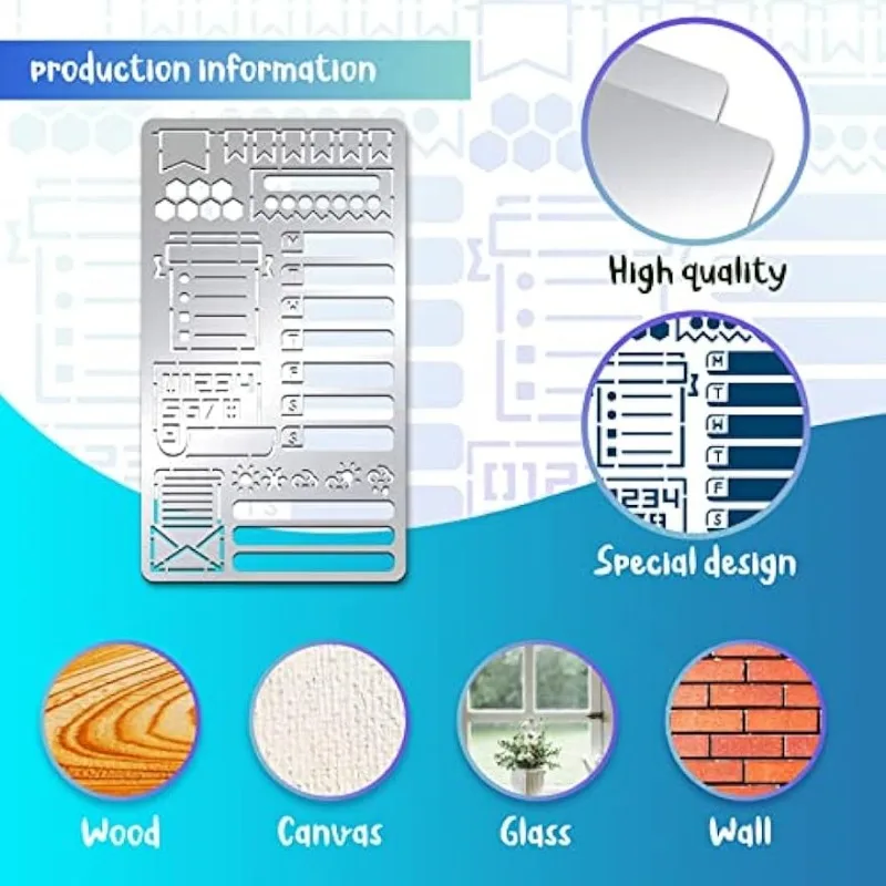 Journal Stencil, Journal Planner Stainless Steel Stencil Template Tool for Wood Burning Drawing Pyrography