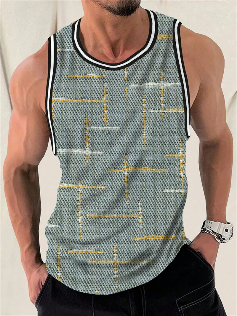 

Simple Fashion Mens Summer Tank Tops Casual Daily Wear Sleeveless 3D Printed Crew Neck Vest Loose Breathable Streetwear Tops