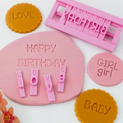 Baby Girl Alphabet Stamp Set Plastic Embosser Letters Numbers Cookie Cutter Baking Create With Holder Cake Decorating