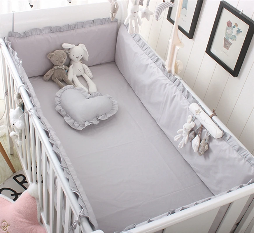 

5Pcs Solid Cotton Baby Bed Set Crib Bedding Set Boy& Girl Baby Safety Crib Bed Fence juego de cama (4Bumpers+Sheet)