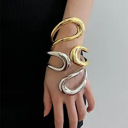 Exaggerated Metal Hollow Geometry Open Bracelets Bangle for Women Men Street Hip-hop Punk Chunky Big Alloy Bangles Jewelry Gifts