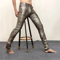 2022 Gold Snake Pattern Shinny Leather Pants Men Sexy Nightclub Streetwear Tight Stretch PU Trouser Fashion Social Men Clothing