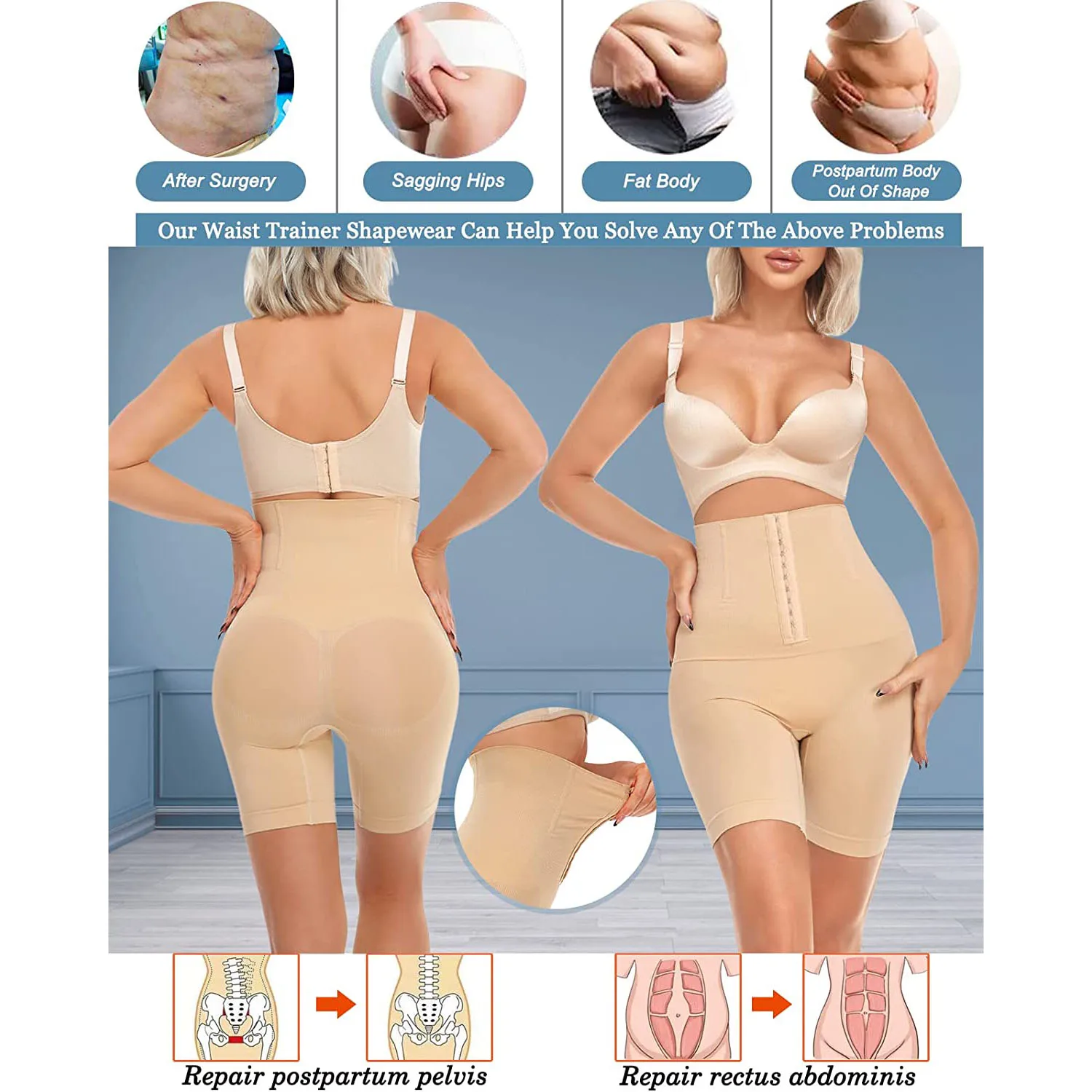 Waist Trainer Butt Lifter Shapewear Women Tummy Control Panties Body Shaper Shorts Thigh Slimmer High-Waisted Slimming Underwear