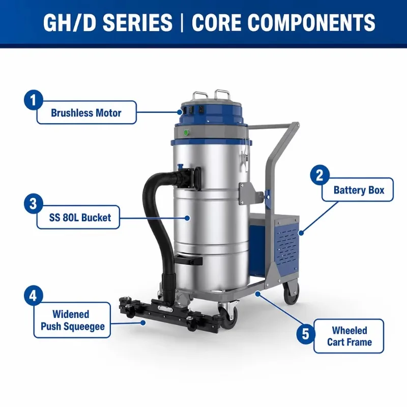 GH/210D Best Price Lithium Battery Industrial Wet and Dry Vacuum Cleaner 80L 2100W High-Power Canister Vacuums Cleaner