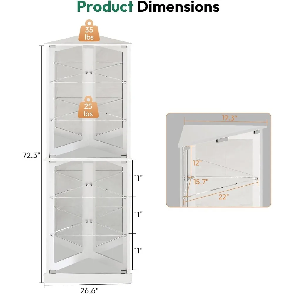 خزانة عرض زاوية بأبواب زجاجية، خزانة تحف مكونة من 6 طبقات للمقتنيات مع أضواء LED الديناميكية، شاشة عرض حديثة #2