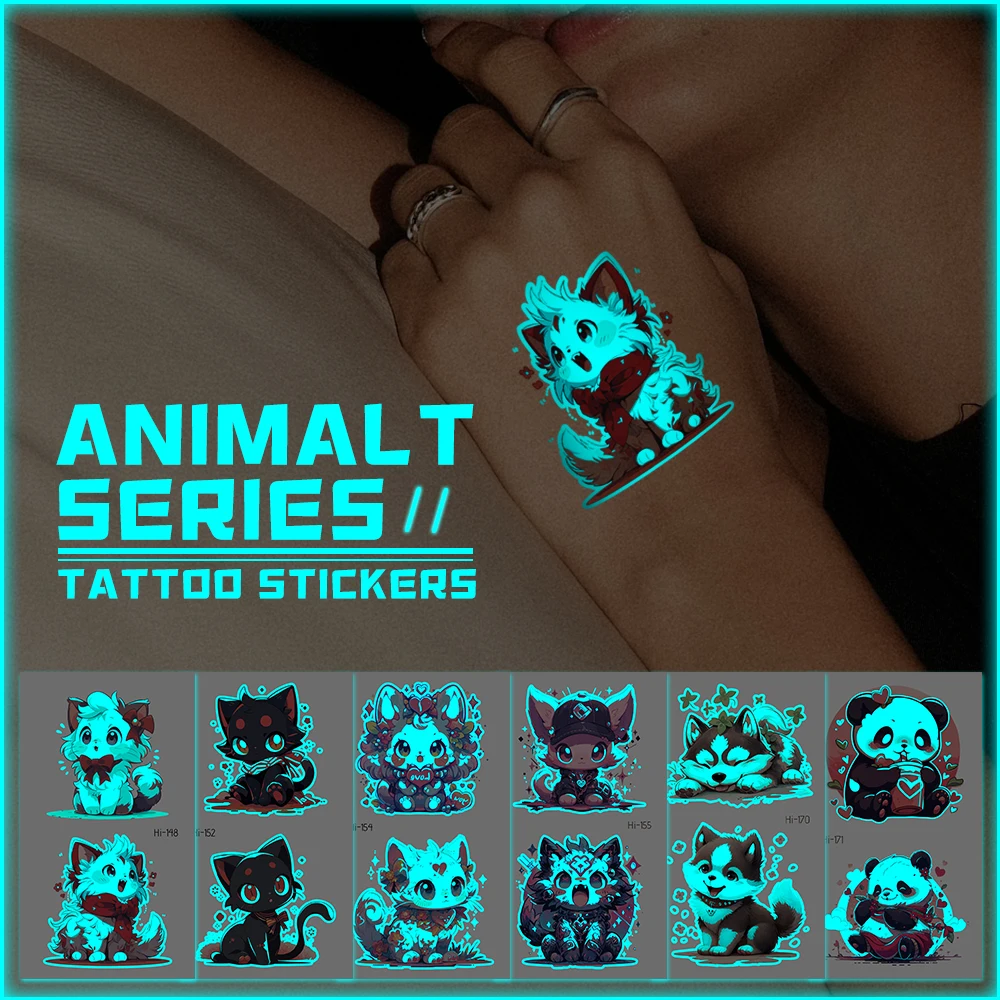 

Животное, собака, кошка, синяя светящаяся татуировка, наклейка, временная водонепроницаемая рука, боди-арт, поддельные татуировки, женский макияж, праздничные аксессуары
