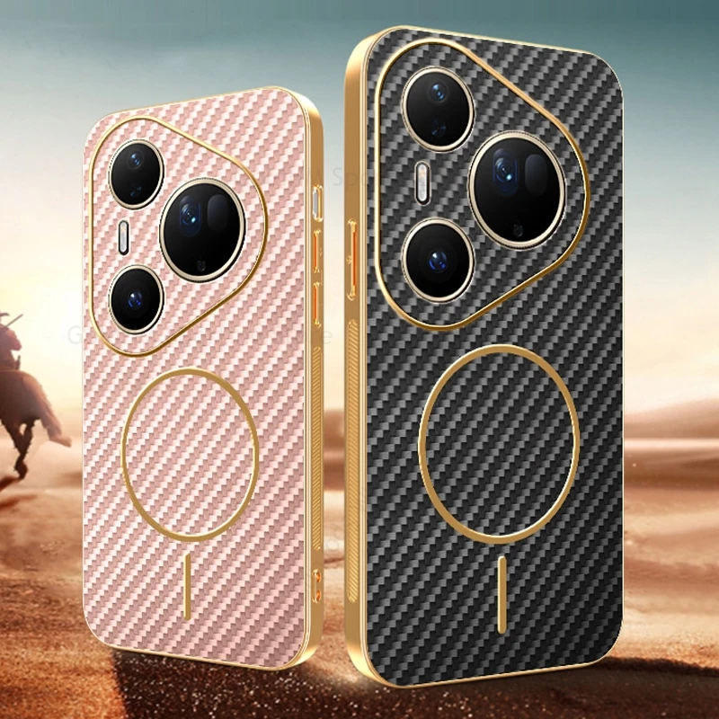 

Carbon Fiber Plating Tough Case For Huawei Mate 70 RS 60 Pro Plus Wireless Charging For Magsafe Magnetic Cover Mate 70 Pro Plus