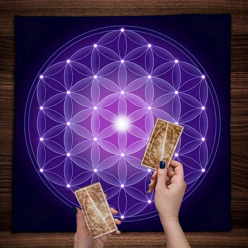 VIKAMA Heilige Geometrie Wandteppich Blume des Lebens Tarot Altartuch Wandbehang Hintergrundtuch für Wahrsagerei
