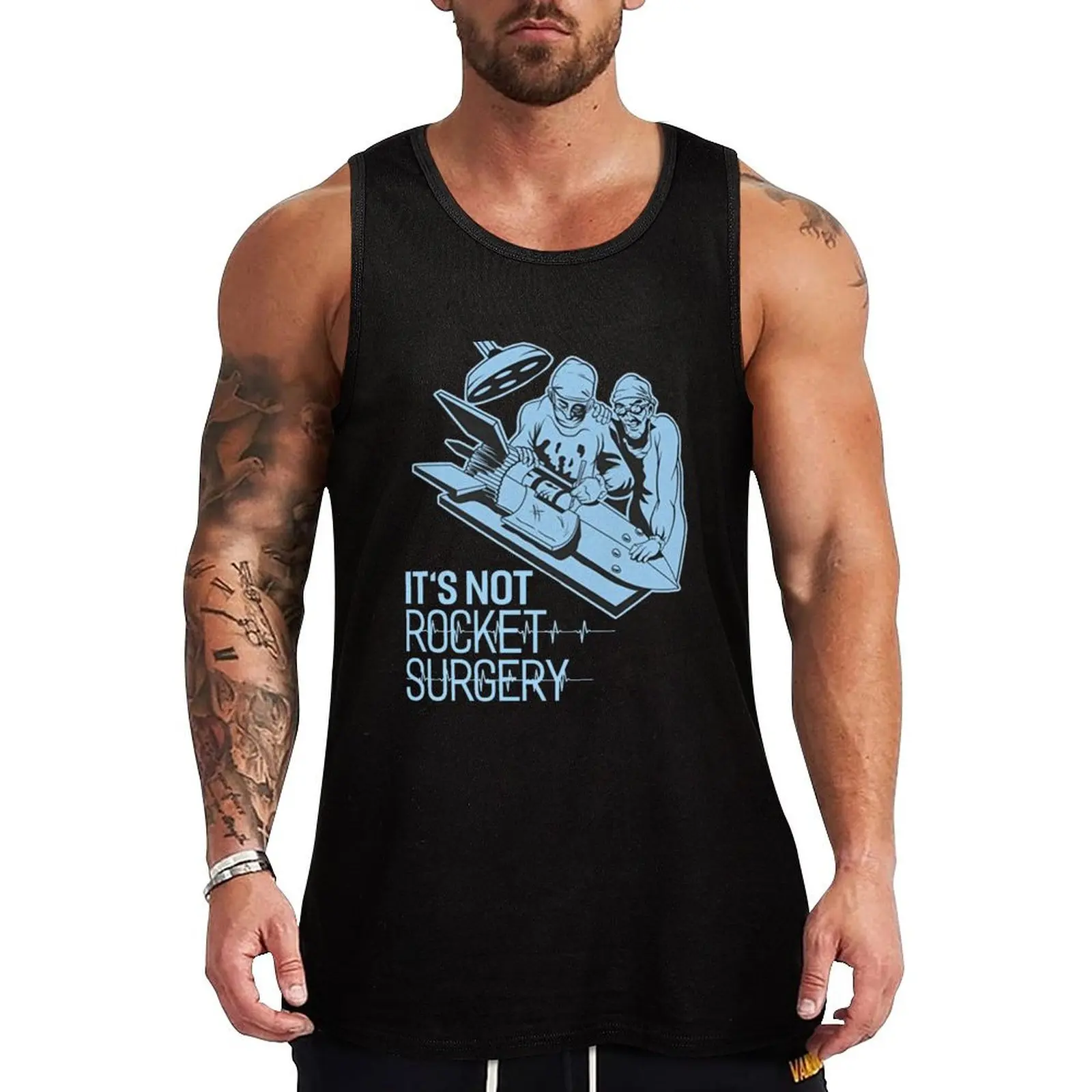 

Funny Science Pun It's Not Rocket Surgery Space Tee Shirts Gift Tank Top Body man Sleeveless T-shirt Gym man