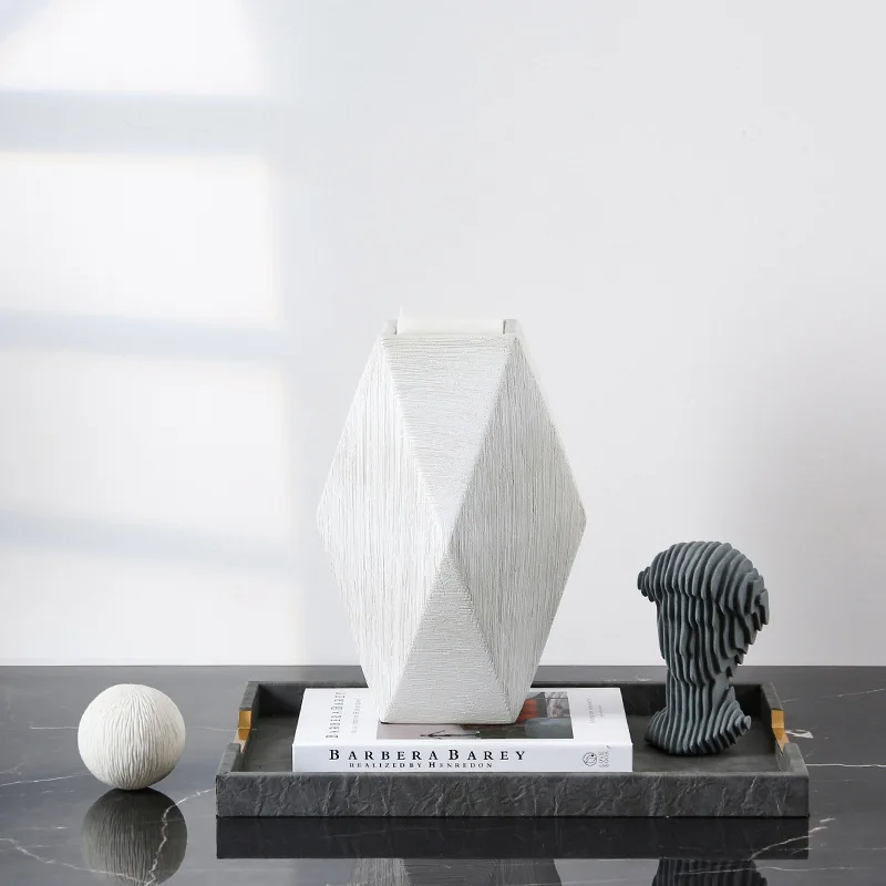

Minimalist home geometric polyhedral brushed ceramic decorative jar, model house jewelry, storage ornament