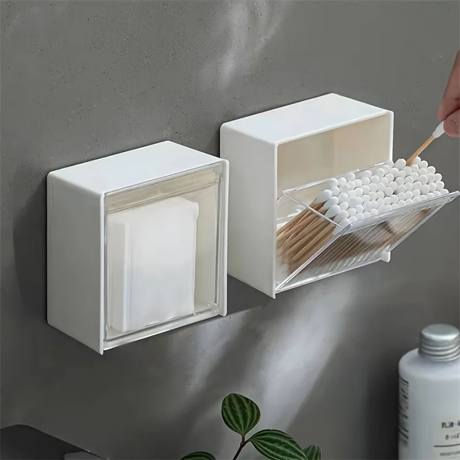 White Flip-Top Wall-Mounted Storage Box, Waterproof Lightweight Plastic Portable -no-Electricity No-Drill Cosmetic Box Bathroom