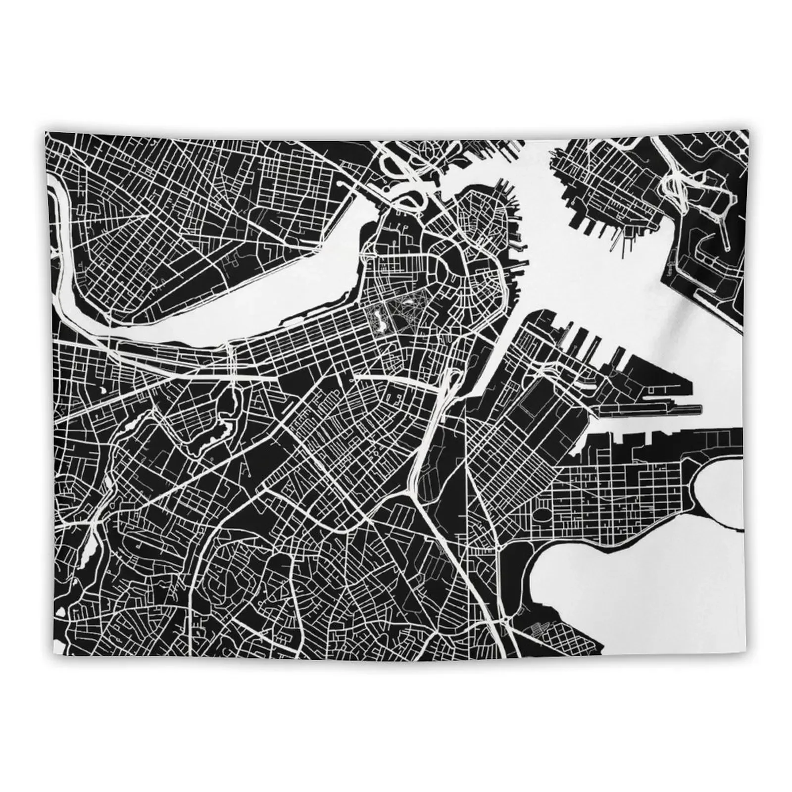 

Boston Map - Black Tapestry Aesthetic Home Decor Wall Deco Decorative Wall Mural Tapestry