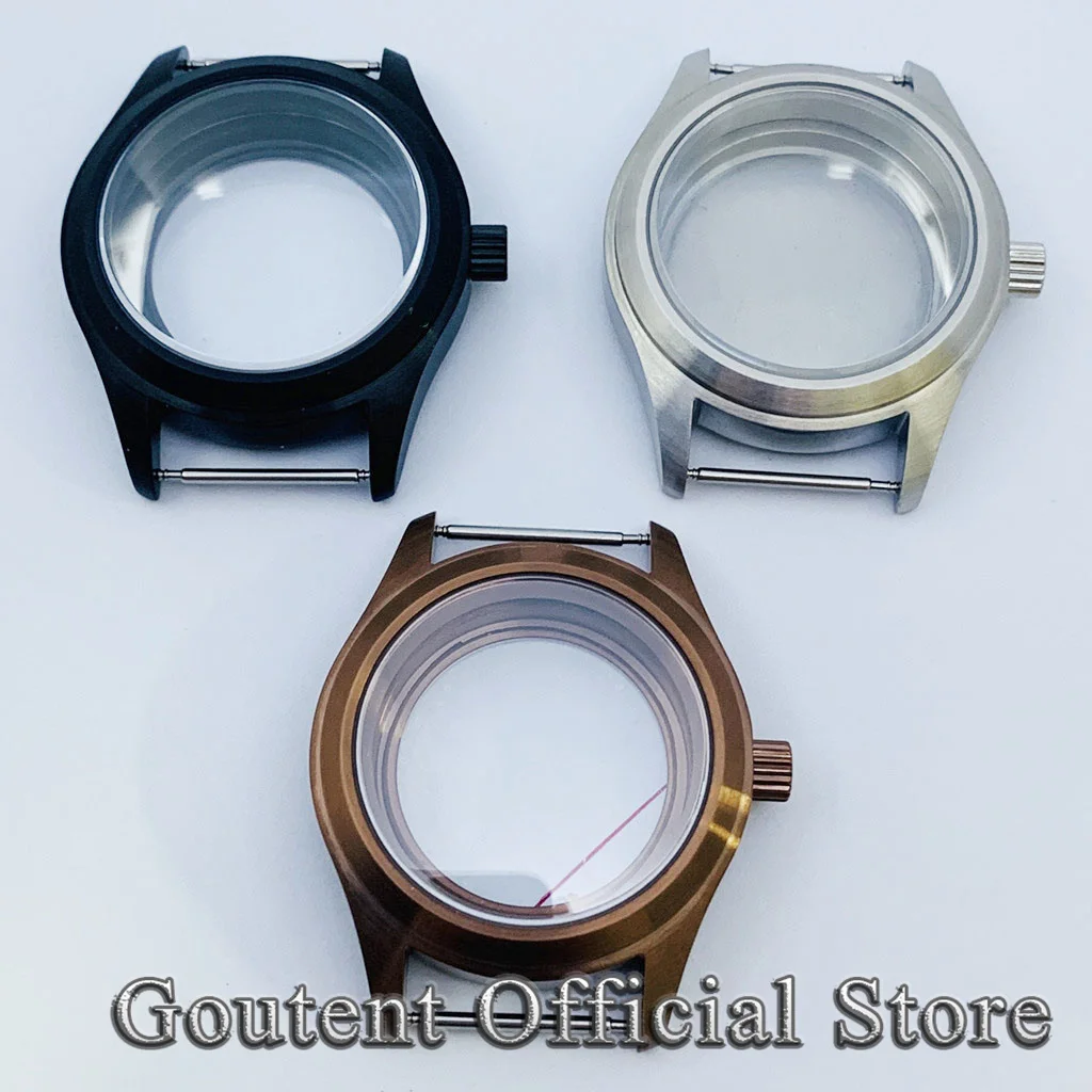 Goutent 36mm 39mm Brushed Black Silver Watch Case Sapphire Crystal For NH35 NH36 ETA 2824 PT5000 Automatic Movement