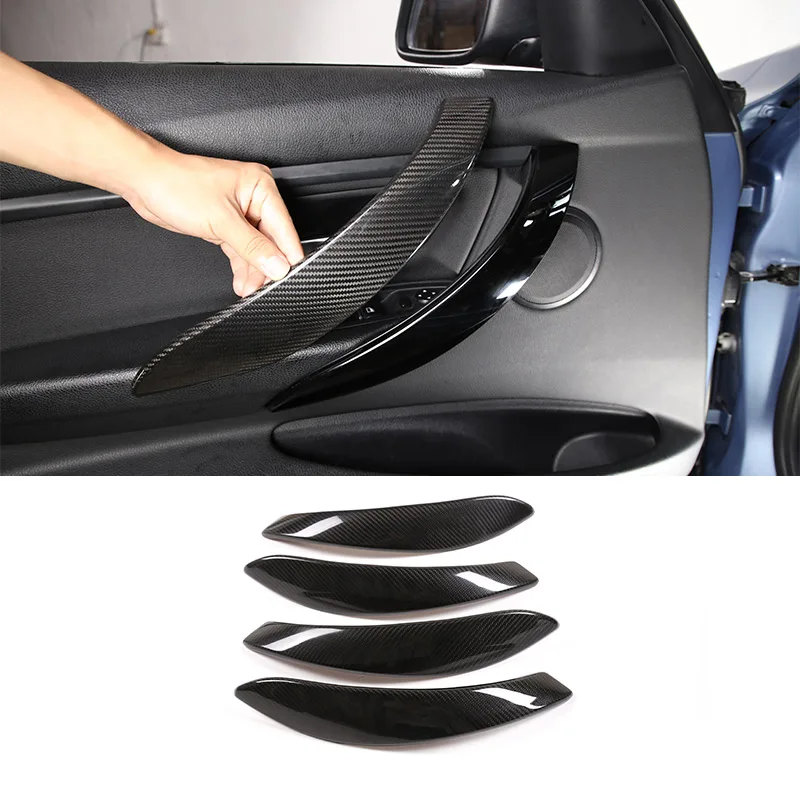 Real carbon fiber Car door inner handle Cover Decoration Sticker For BMW 3 4 Series 3GT F34 F30 F36 2013-2019 Car Accessories