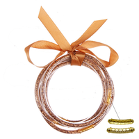 5pcs/set Shiny Golden Buddhist Rush Bracelet Glitter Filled Jelly Bangles Bracelet for Women Pulseras Pan De Oro Bangles