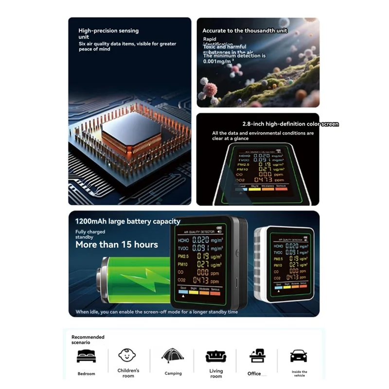 【Laatste kans!】MT07CO 6-in-1 monitor voor binnenluchtkwaliteit Draagbare PM2.5 PM10 tester Huishoudelijke CO CO2 TVOC HCHO luchtkwaliteitsmonitor
