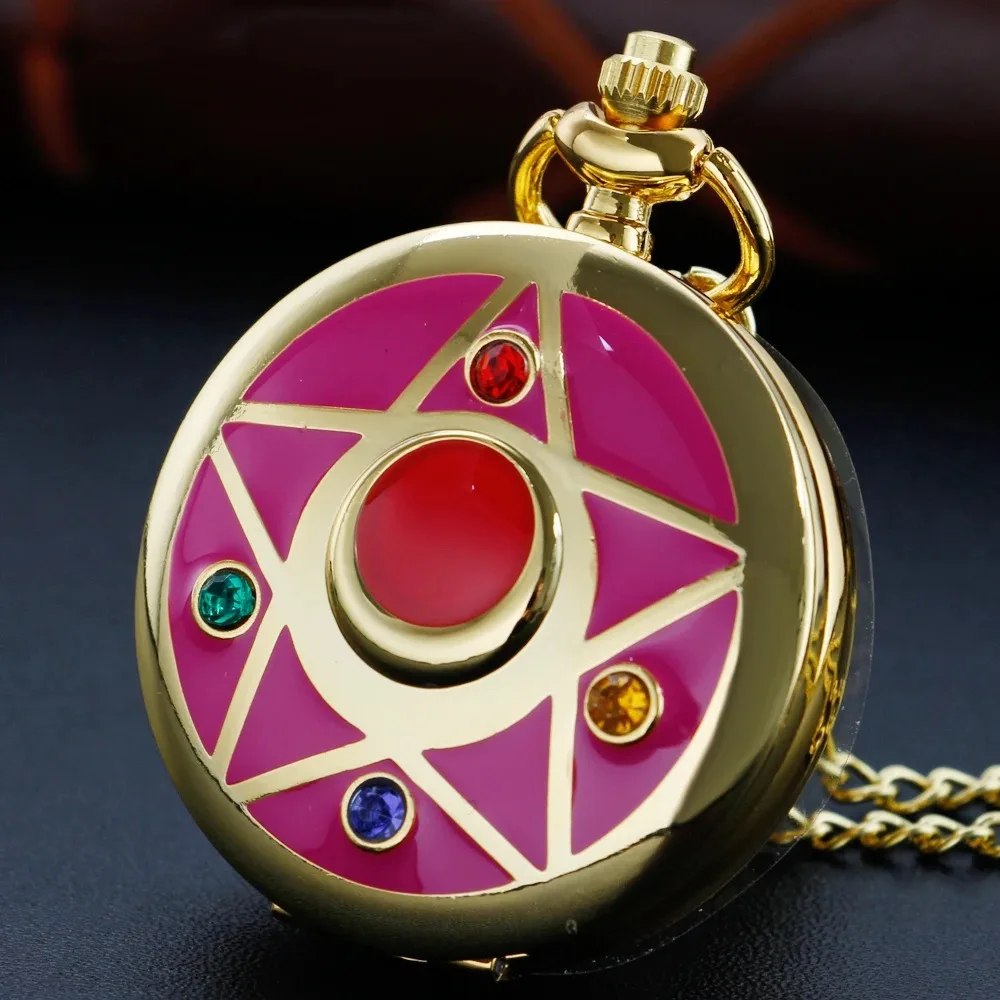 Japanese Anime Design Gold Quartz Pocket Girl Vintage Fob Watch Children's Gift Women Pendant Necklace Souvenir Necklace Gifts