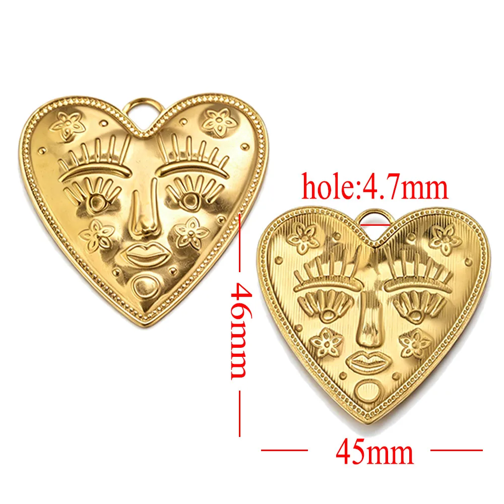 5pcs 304 Stainless Steel Sun Large Heart Charms Gold Plated 18k for DIY Women Earrings Necklace Jewelry Pendants Making Findings - view 3