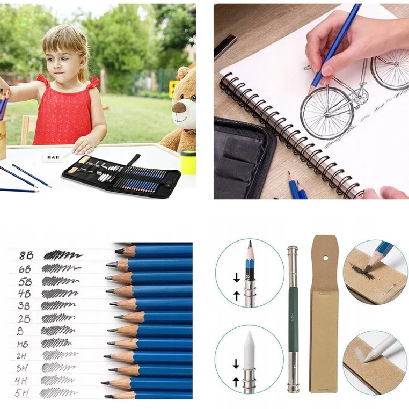 1Set Eraser Drawing Pencil Set 35Pcs Sketching Drawing Kit Sketch Pencil Pencil Bags for Student Painting Art Supplies