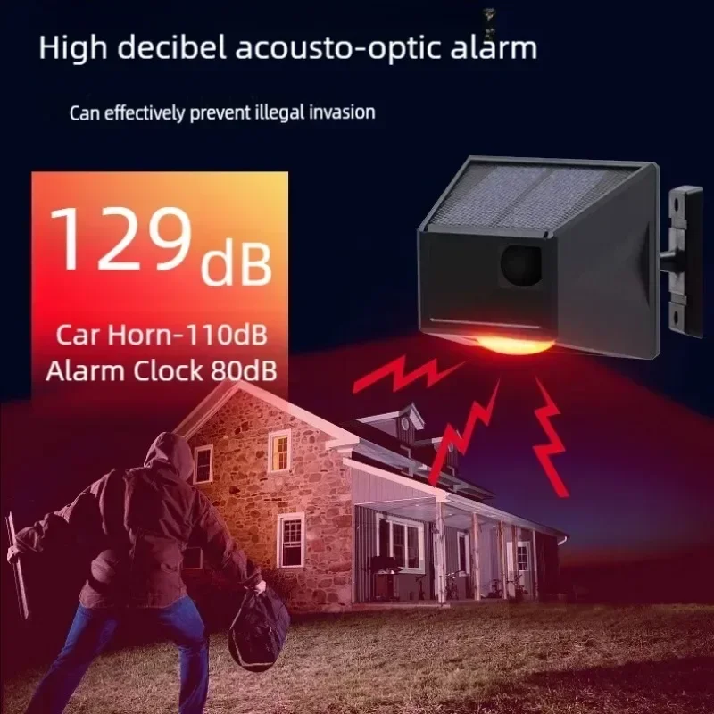 Lámpara de alarma con Sensor de movimiento Solar, Control remoto, controlador antianimales, alarma profesional antirrobo, sirena de alarma Flash de explosión