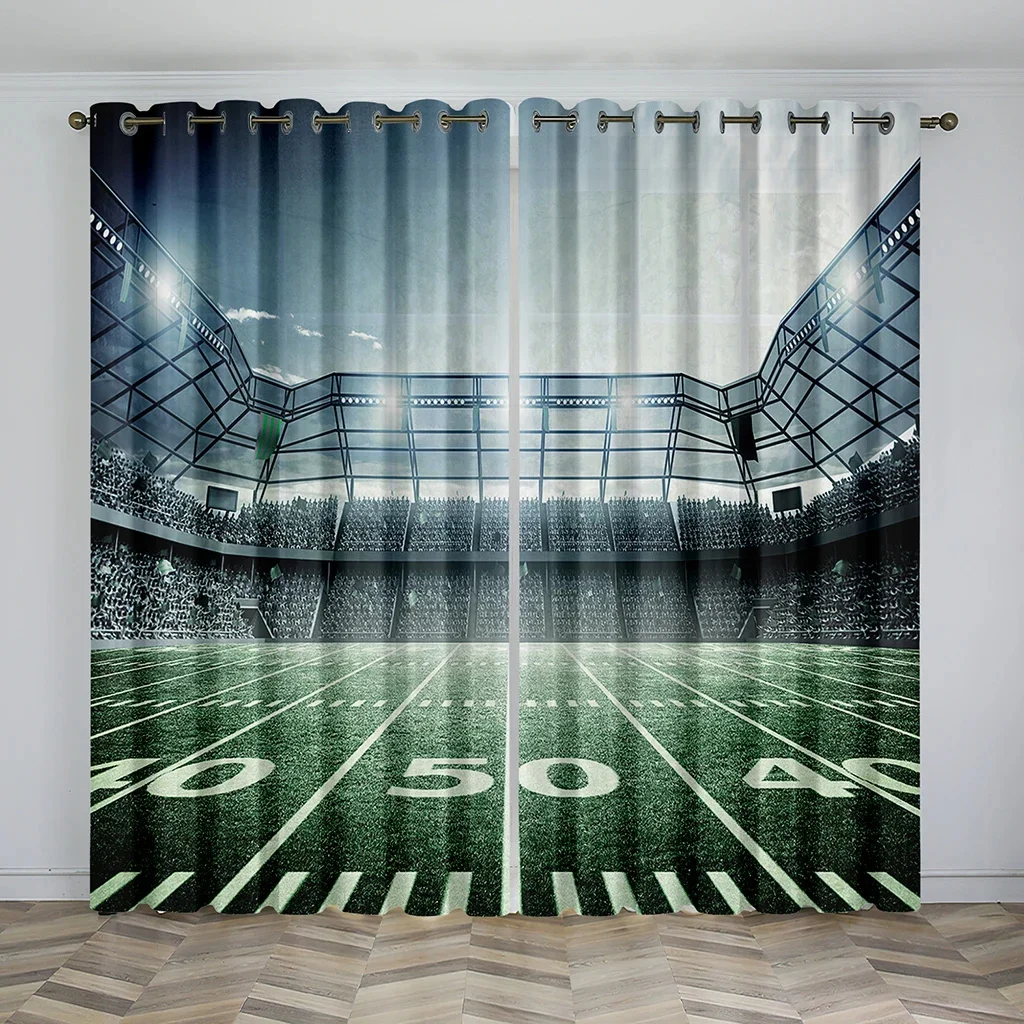 3D Football Stadium Sports Arena Curtains 2 Panels Athletic Field Window Drapes Living Room Bedroom Teen Room Decor