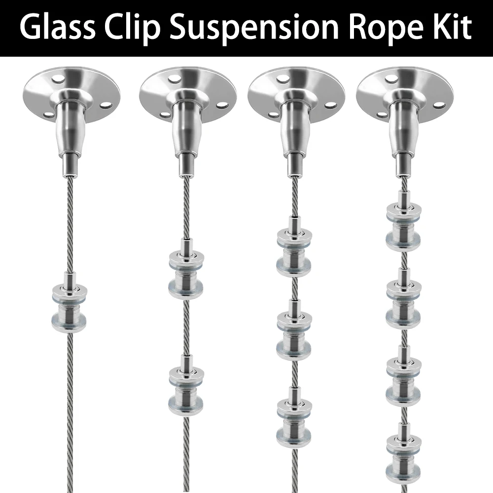 2/4PCS 1.5mm Adjustable Hanging Code Wire Rope Stainess Steel with Screws Stoppers Hole for Board Display Panel Light Chandelier