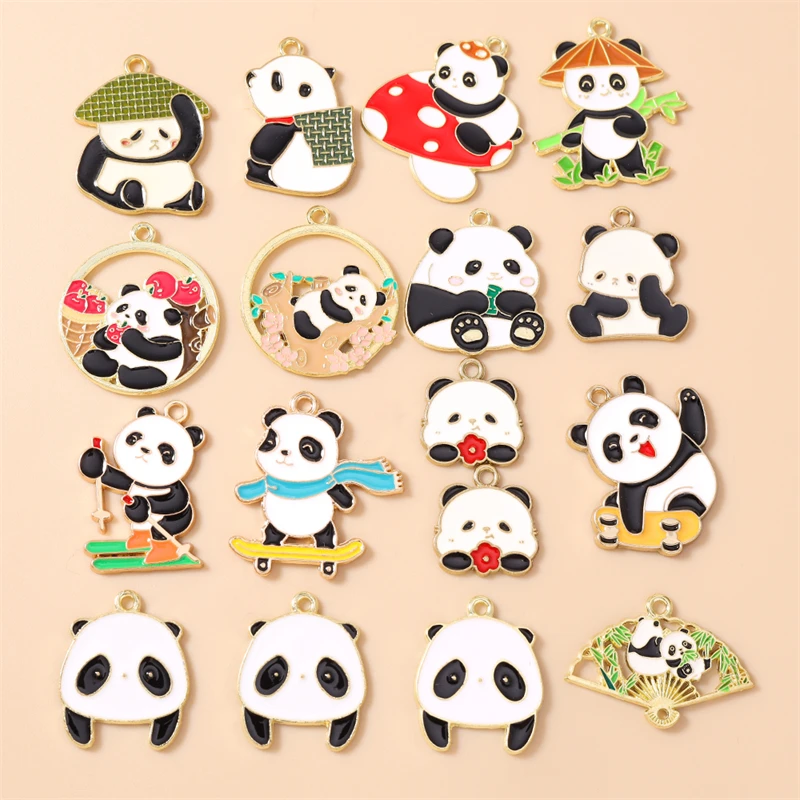 20 Stück Cartoon-Tier-Anhänger aus Emaille, Panda-Bambus-Charms für die Herstellung von Halsketten, Ohrringen, DIY-Bastelarbeiten, Schmuckzubehör – Detail 1